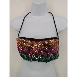 Victoria's Secret Multicolor Sequin Bandeau Halter Crop Top Size L